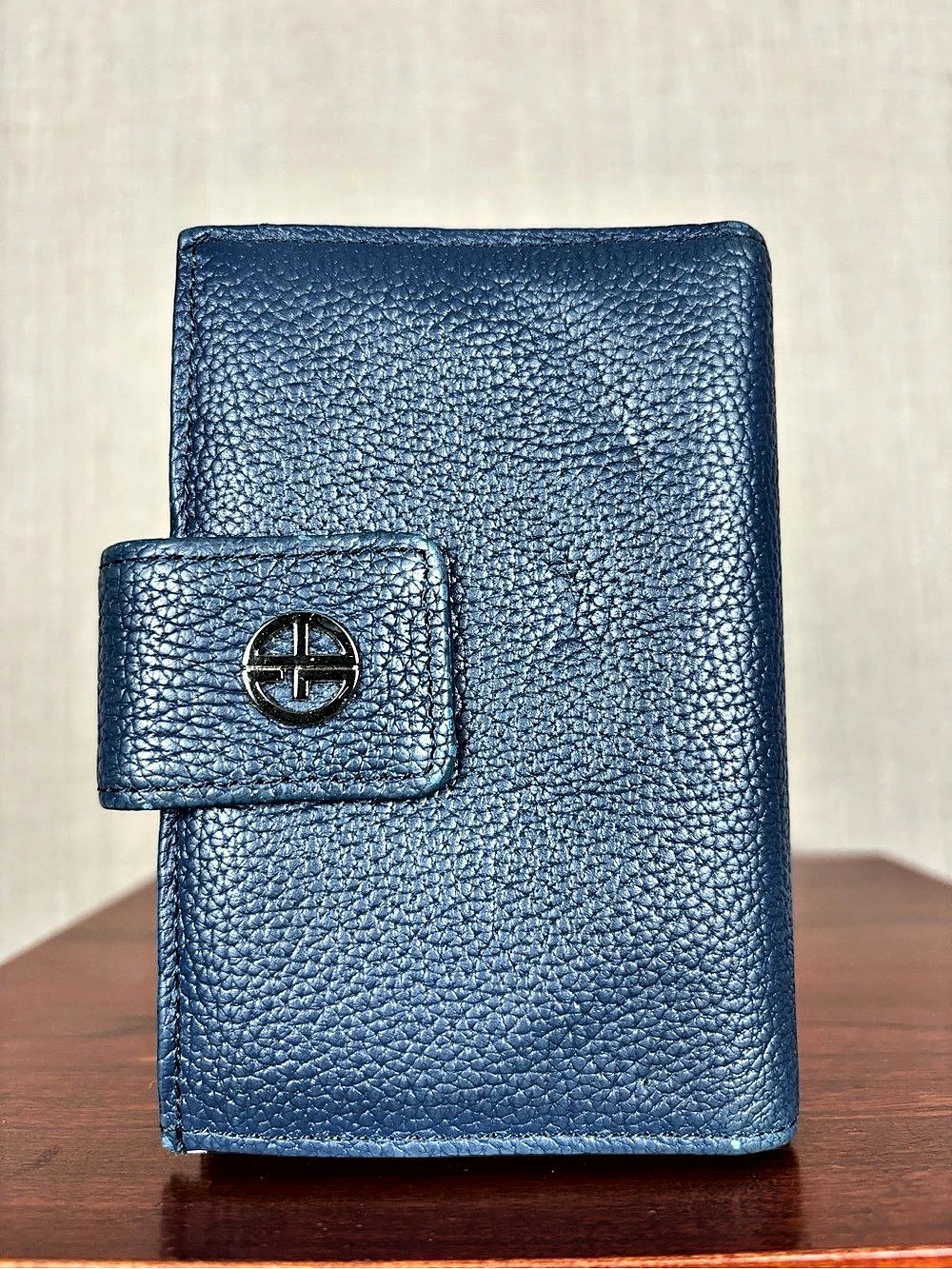 Giani Bernini Blue Pebbled Leather Wallet Snap Tab ID Window Kiss Lock Coin Purs - Picture 5 of 15